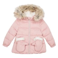 Catimini Pink Puffer Jacket With Faux Fur Hood Llama-Mazing