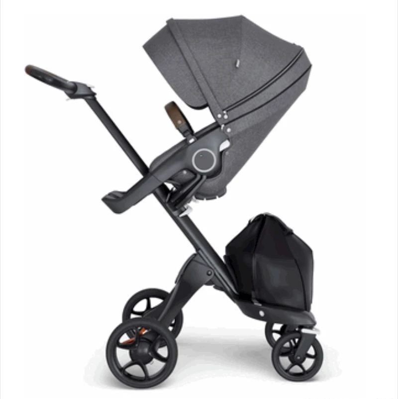 Stokke Xplory Stroller Black Chassis With Brown Handle V6 - Black Melange - DEMO