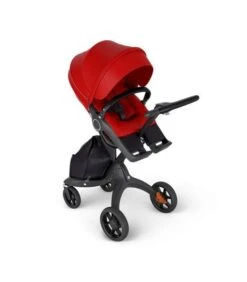 Stokke Xplory Stroller In Red With Black Frame And Black Handle V6 -Selected Baby Products Stores stokkexplory chblack lthrblack seat red 190516 angledview sp 3d 46904